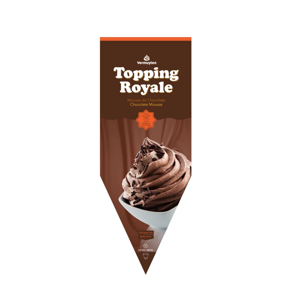 Imagen del envase del producto congelado Topping Royale manga de mousse de chocolate.